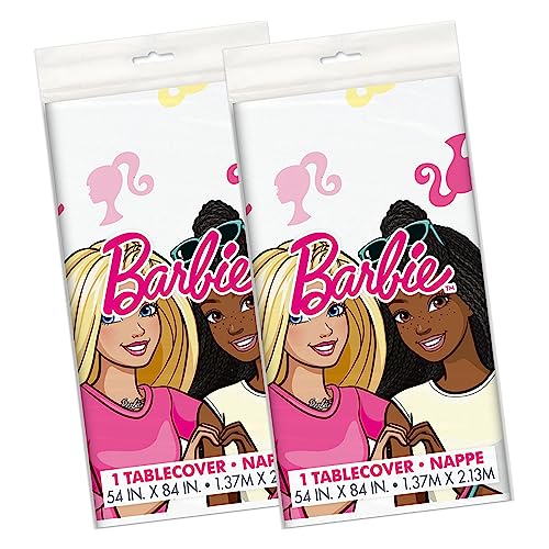 Unique Barbie Party Decorations - Rectangular Plastic Table Covers (Pack of 2) and Sticker