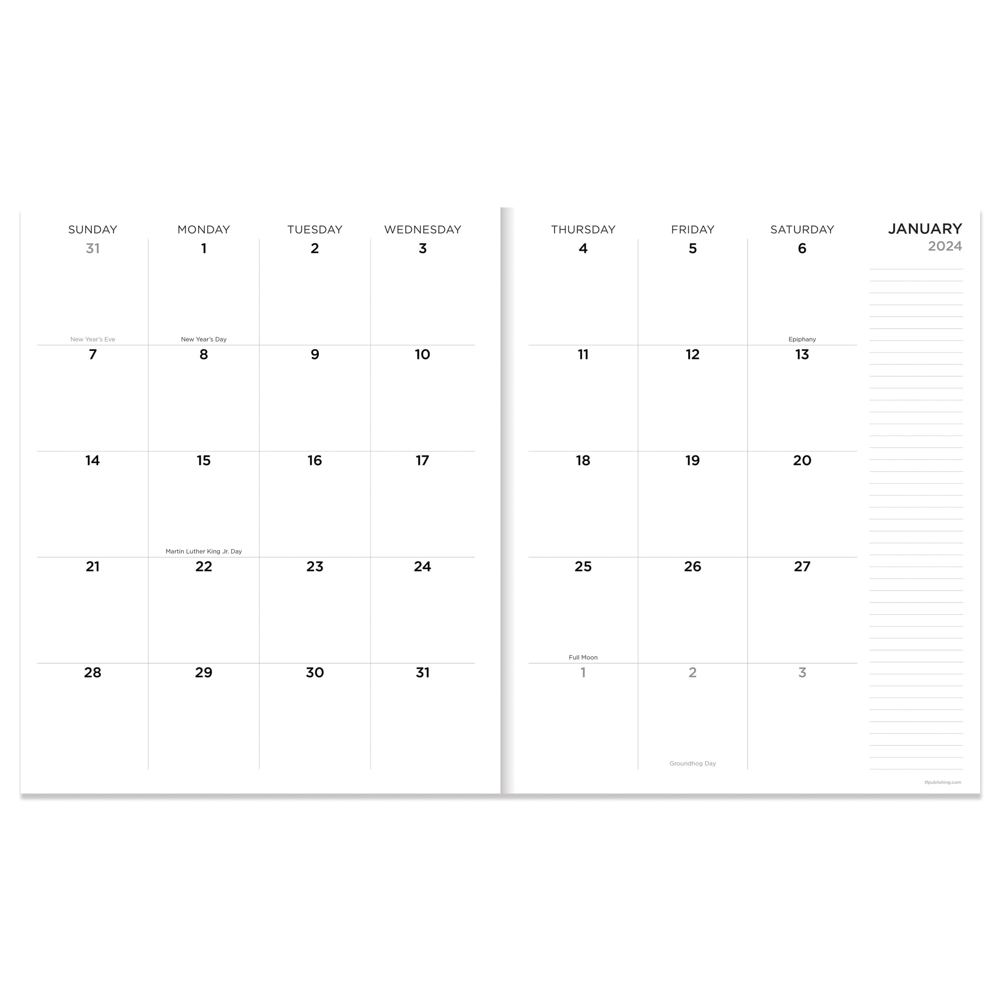 TF PUBLISHING 2024 Denim Large Monthly Planner | 2 Page Spreads with Large Calendar Grid and Inspirational Planning Prompts | 12 Month Calendar for School and Work | 9"x11"