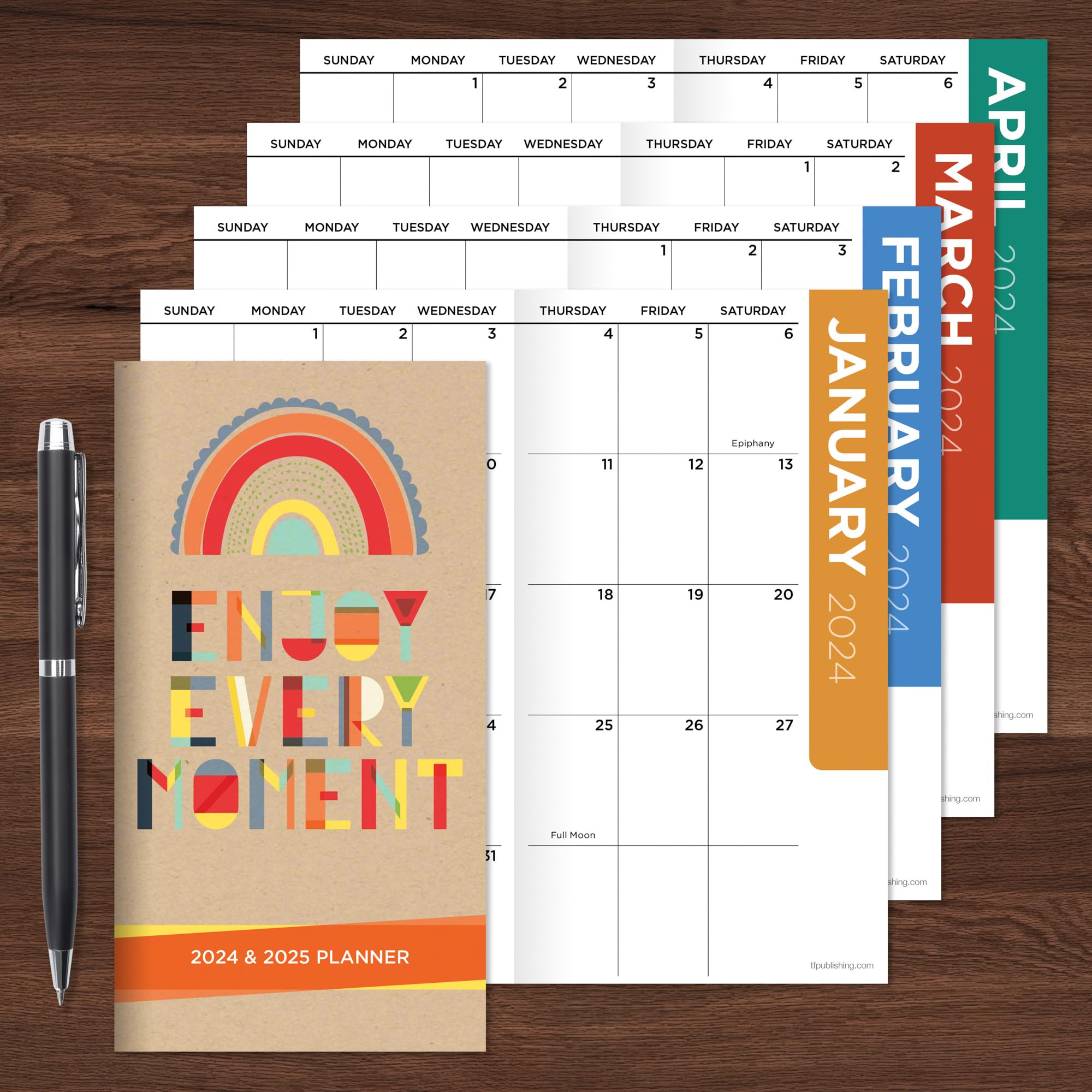 TF PUBLISHING 2024-2025 Enjoy Every Moment 2-Year Small Monthly Pocket Planner | 2-Page Large Calendar Grid and Lined Notes Section in Back | Monthly Day Planner for Purse | 3.5" x 6.5"