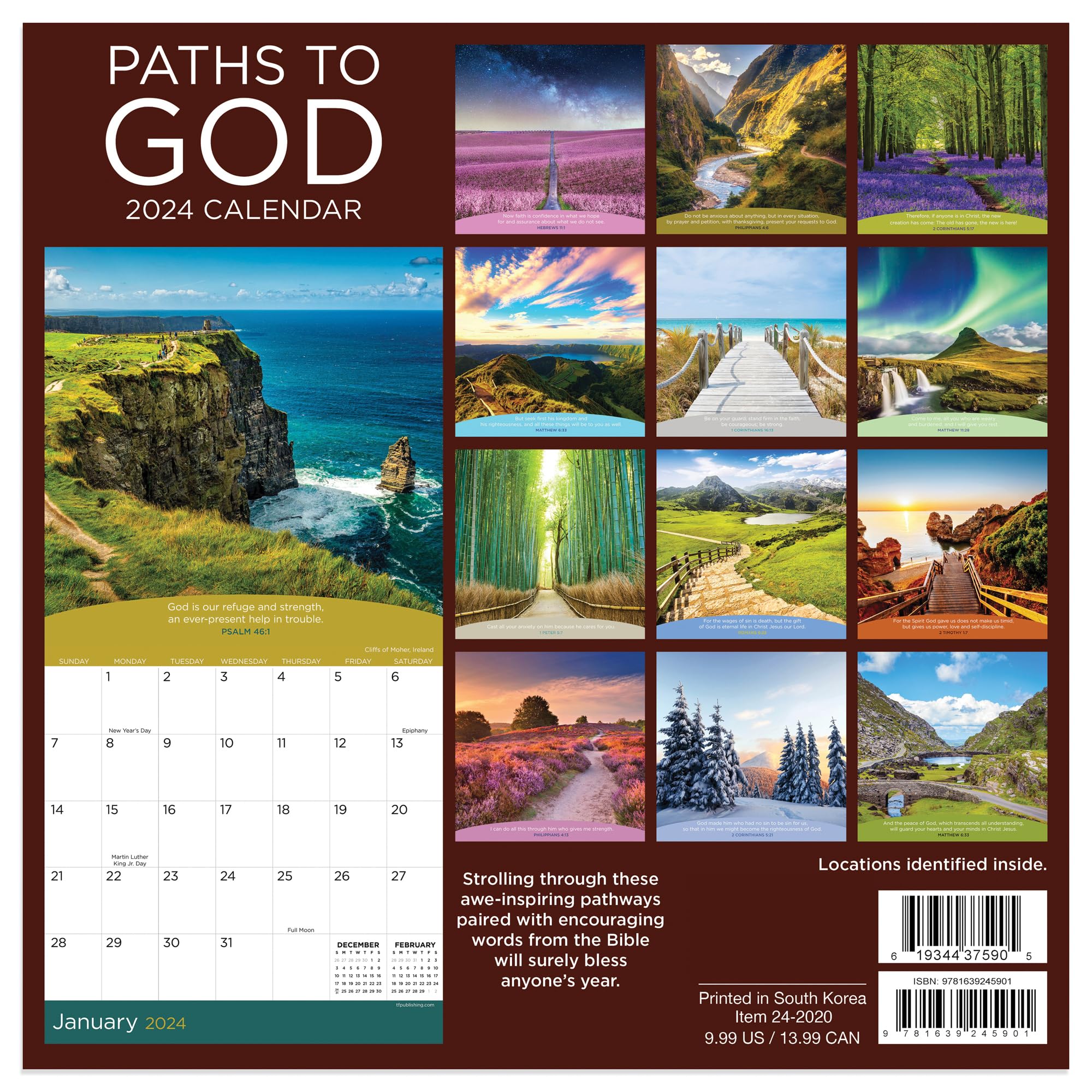 TF PUBLISHING 2024 Paths to God Mini Calendar | Large Grids for Appointments and Scheduling | Vertical Monthly Wall Calendar 2024 | Home and Office Organization | Premium Thick Gloss Paper | 7"x7"
