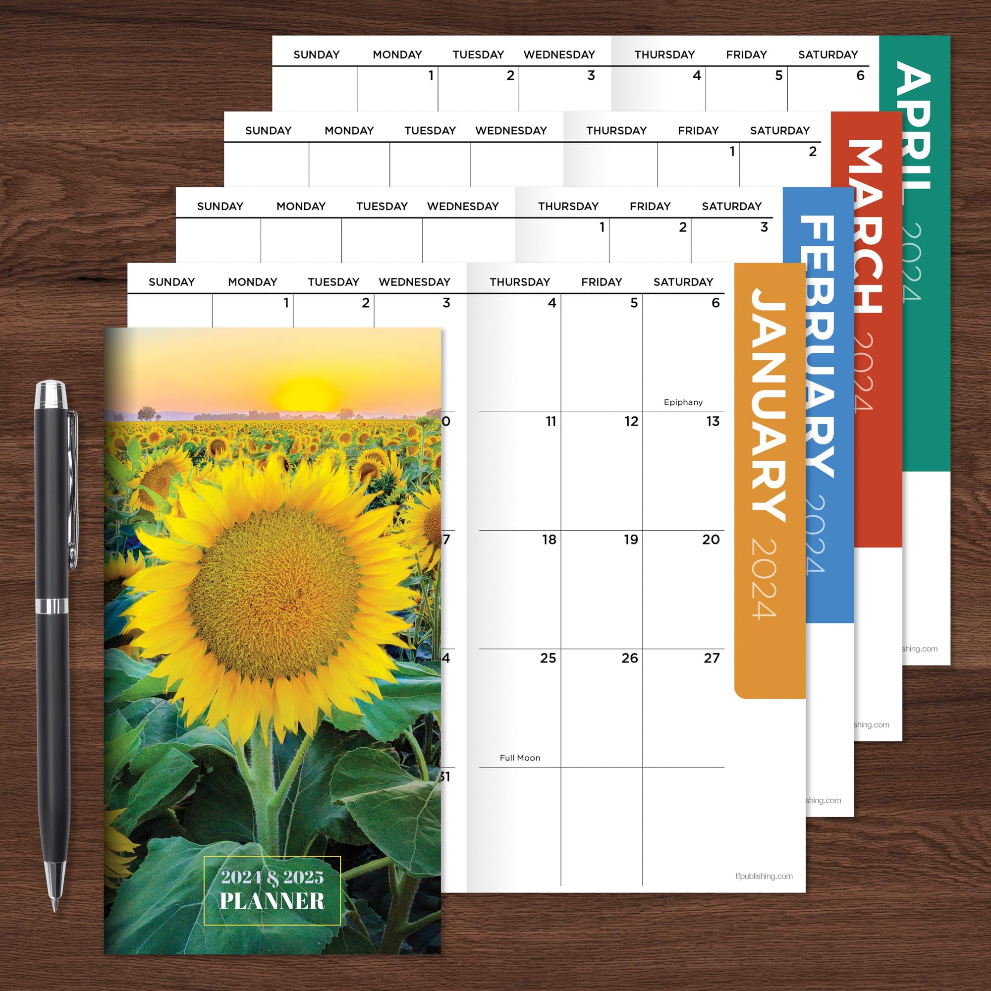 TF PUBLISHING 2024-2025 Bright Blooms 2-Year Small Monthly Pocket Planner | 2-Page Large Calendar Grid and Lined Notes Section in Back | Monthly Day Planner for Purse | 3.5" x 6.5"