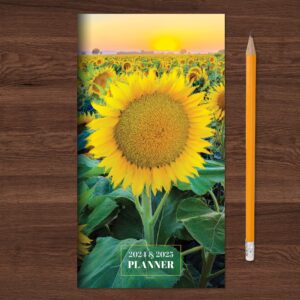 TF PUBLISHING 2024-2025 Bright Blooms 2-Year Small Monthly Pocket Planner | 2-Page Large Calendar Grid and Lined Notes Section in Back | Monthly Day Planner for Purse | 3.5" x 6.5"