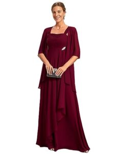 ever-pretty women's asymmetry hem chiffon crystal pleated maxi evening dress with brooch burgundy us10