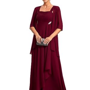 Ever-Pretty Women's Asymmetry Hem Chiffon Crystal Pleated Maxi Evening Dress with Brooch Burgundy US10