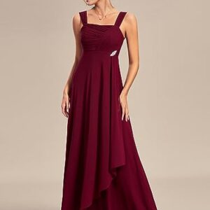 Ever-Pretty Women's Asymmetry Hem Chiffon Crystal Pleated Maxi Evening Dress with Brooch Burgundy US10