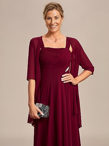 Ever-Pretty Women's Asymmetry Hem Chiffon Crystal Pleated Maxi Evening Dress with Brooch Burgundy US10