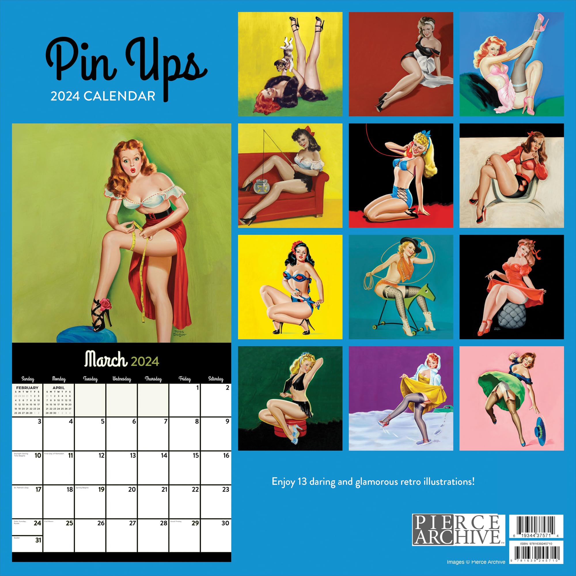 TF PUBLISHING 2024 PinUps Wall Calendar | Large Grids for Appointments and Scheduling | Vertical Monthly Wall Calendar 2024 | Home and Office Organization | Premium Matte Paper | 12"x12”