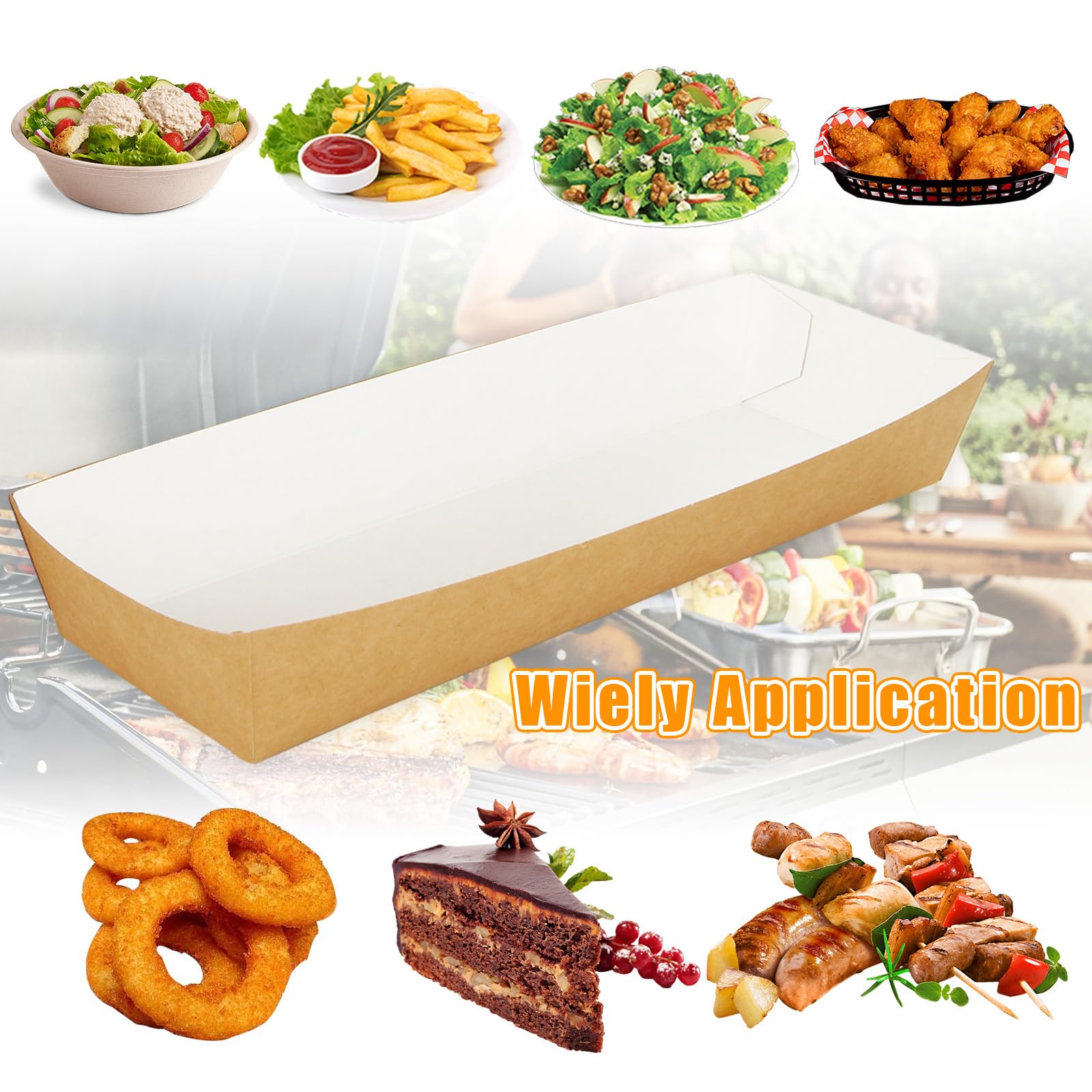 YOUNTHYE 200PCS 8 Inch Hot Dog Trays Disposable Paper Food Boats Brown Food Hotdog Trays for Food Take Out Kraft Paper Serving Tray for Party Snacks,Nachos,Hot Dogs Boats BBQ