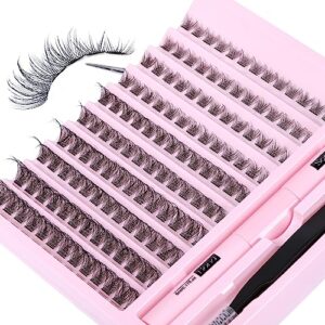 Lash Extension Kit, 130Pcs Lash Clusters with Bond Seal and Lash Applicator Tool Tweezer DIY Individual Eyelashes Kit Natural D Curl 8-16MM Lash Clusters Eyelash Extension Kit DIY at Home by JIMIRE