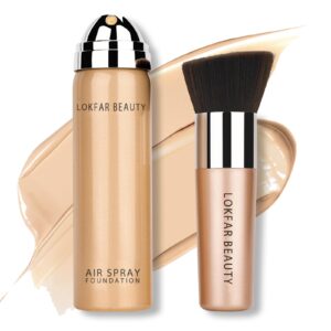 lokfar airbrush foundation spray, silky mist foundation spray makeup set with brush, full coverage foundation for smooth radiant finish, formula breathable lightweight hydrating | #02 nude