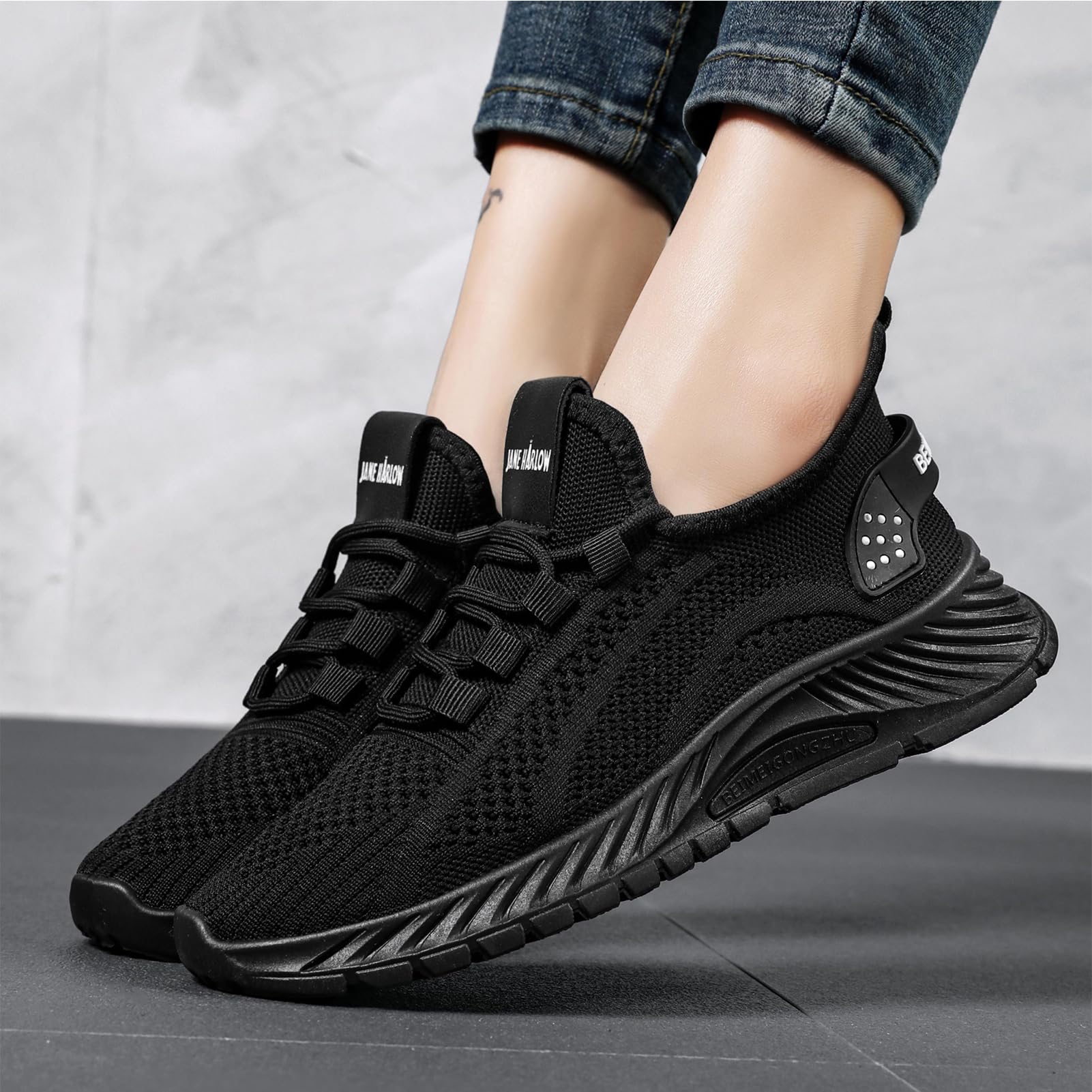 Moodeng Walking Shoes for Women Breathable Running Shoes Athletic Causal Tennis Shoes for Gym Outdoor Lightweight Slip on Sneakers Black