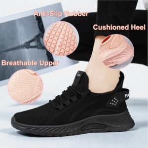 Moodeng Walking Shoes for Women Breathable Running Shoes Athletic Causal Tennis Shoes for Gym Outdoor Lightweight Slip on Sneakers Black