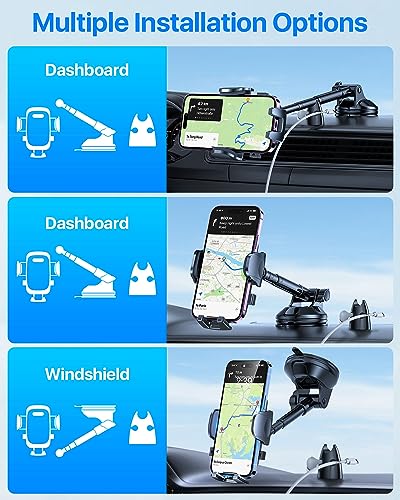 Phone Holders for Your Car [88 LBS Super Heavy Duty] Suction Cup Phone Holder Windshield/Dashboard/Window, Universal Car Phone Holder Mount, Compatible with iPhone, Samsung & Other Cellphone,Black