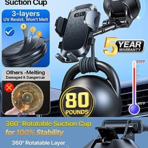 Phone Holders for Your Car [88 LBS Super Heavy Duty] Suction Cup Phone Holder Windshield/Dashboard/Window, Universal Car Phone Holder Mount, Compatible with iPhone, Samsung & Other Cellphone,Black