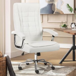 pukami big and tall office chair,350lbs leather office chair for heavy people,high back executive desk chair,adjustable home office chair with armrest,swivel computer chair with spring seat(white)