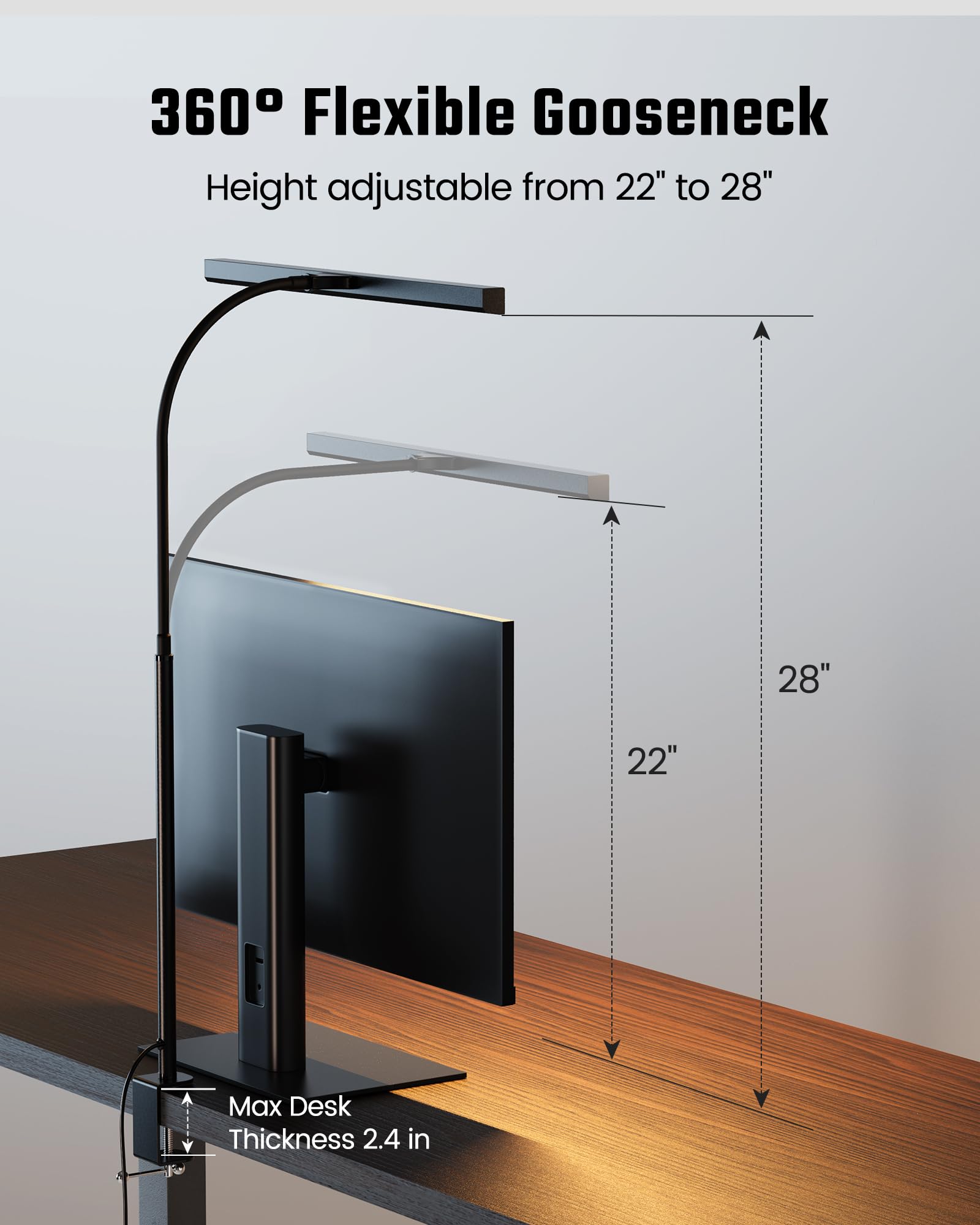 SUPERDANNY LED Desk Lamp for Office Home, Eye-Caring Desk Light with Adjustable Gooseneck, 12W Touch Control Dimmable Brightness, Architect Clamp Lamp with USB Adapter for Reading Study Workbench