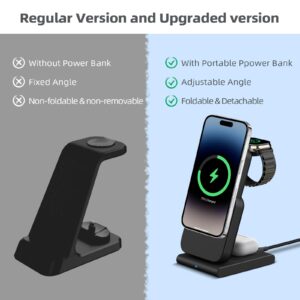 DDUAN 3 in 1 Wireless Charging Station, Foldable Fast Charger Stand with 5000mAh Mag-Safe Portable Battery Bank for iPhone 15/14/13/12, for All Apple Watch, for AirPods 2/3/Pro (Black)