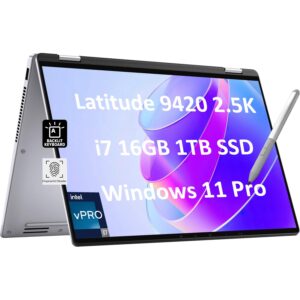 dell latitude 9420 14" 2.5k 2-in-1 touchscreen (intel core i7-1185g7 vpro, 16gb ram, 1tb ssd, rechargeable stylus) business laptop, backlit, fingerprint, thunderbolt 4, webcam, wi-fi 6e, win 11 pro