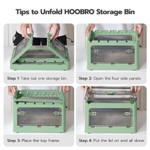 HOOBRO 22.2 Gal Plastic Storage Bins with Lids, Collapsible Storage Bin with Wheels, Folding Storage Box, Stackable Storage Bins with 5 Doors, for Home, Office Organizing, 3-Pack, Green JG84CWP301