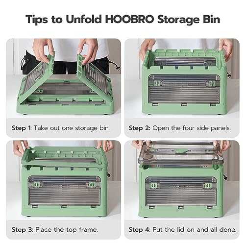HOOBRO 22.2 Gal Plastic Storage Bins with Lids, Collapsible Storage Bin with Wheels, Folding Storage Box, Stackable Storage Bins with 5 Doors, for Home, Office Organizing, 3-Pack, Green JG84CWP301