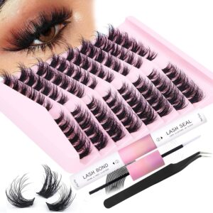 diy lash extension kit fluffy flat lash clusters with kit lash bond and seal and cluster eyelashes applicator tool d curl eyelash extension kit individual lashes cluster by fanxiton