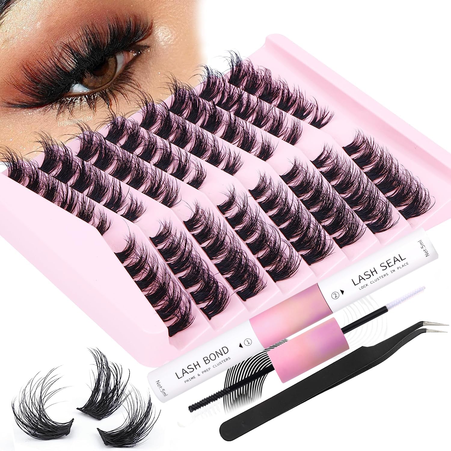 DIY Lash Extension Kit Fluffy Flat Lash Clusters with Kit Lash Bond and Seal and Cluster Eyelashes Applicator Tool D Curl Eyelash Extension Kit Individual Lashes Cluster by FANXITON