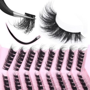 DIY Lash Extension Kit Fluffy Flat Lash Clusters with Kit Lash Bond and Seal and Cluster Eyelashes Applicator Tool D Curl Eyelash Extension Kit Individual Lashes Cluster by FANXITON