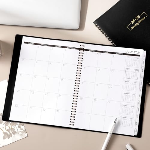 2024-2025 Monthly Planner - 18 Monthly Planner/Calendar 2024-2025, Jul 2024 - Dec 2025, 8.86" x 11.4", Monthly Tabs, Faux Leather, Pocket, 25 Note Pages, Passwords, Twin-Wire Binding, Thick Pape