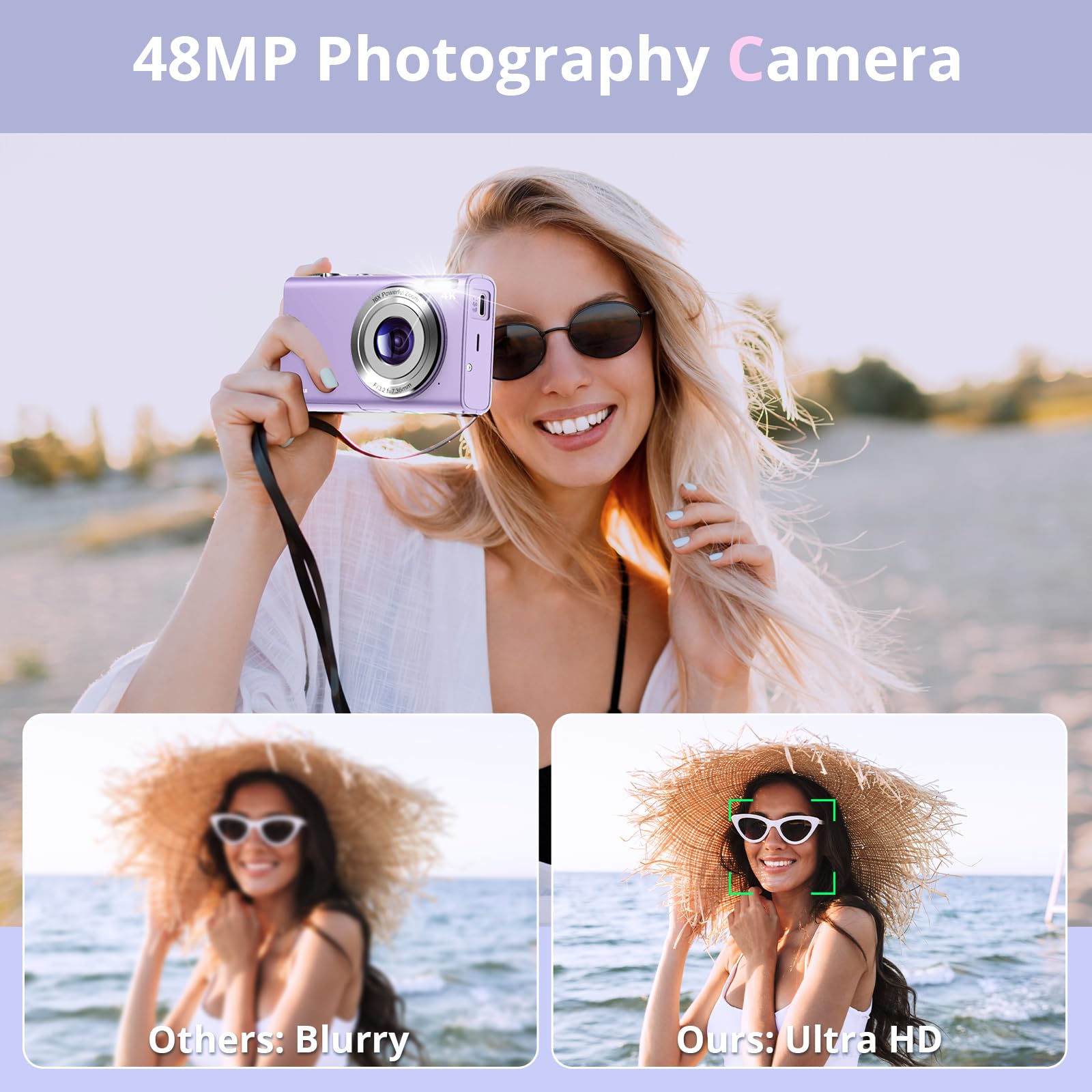 Digital Camera, Autofocus FHD 4K Vlogging Camera 48MP 16X Digital Zoom Digital Camera with 32GB Memory Card Portable Compact Small Video Camera for Teens Adult Beginner