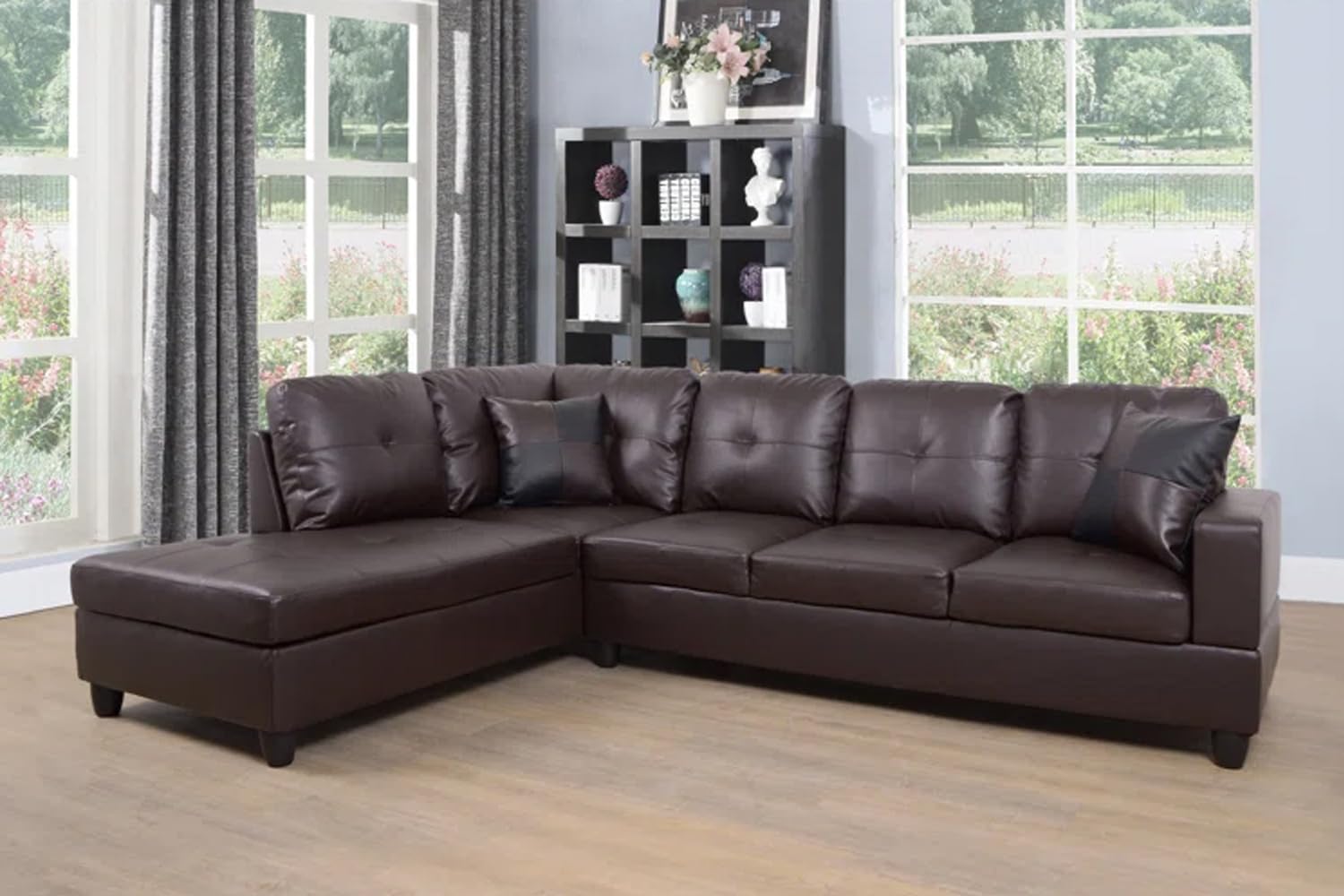 SIENWIEY Sectional Couch for Living Room Furniture Sets, Brown Leather Couch L Shape Couch Faux Leather Sofa Living Room Sofa with Chaise 2 Piece Using for Living RoomBrown,Facing Left Chaise