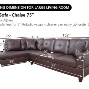 SIENWIEY Sectional Couch for Living Room Furniture Sets, Brown Leather Couch L Shape Couch Faux Leather Sofa Living Room Sofa with Chaise 2 Piece Using for Living RoomBrown,Facing Left Chaise