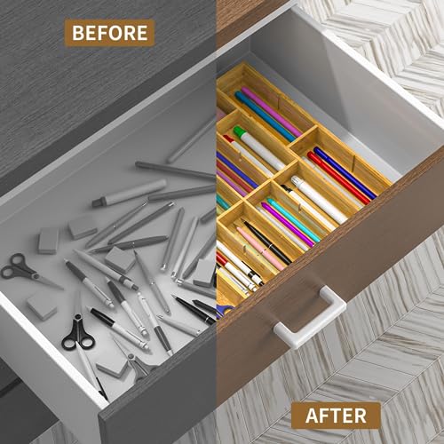 GAOLINE Bamboo Kitchen Drawer Organizer, Expandable Adjustable Silverware Drawer Organizer with 4 Adjustable Boards, Utensil Holder Cutlery Tray for Flatware, Silverware, Kitchen Utensil