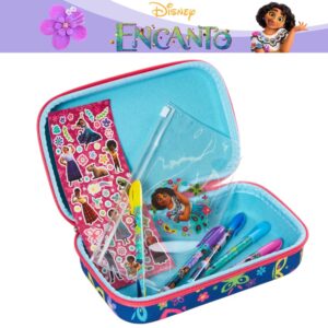 Innovative Designs Disney Encanto Pencil Case Set with Stickers and Gel Pens for Kids, Molded with Zip Closure, Pink