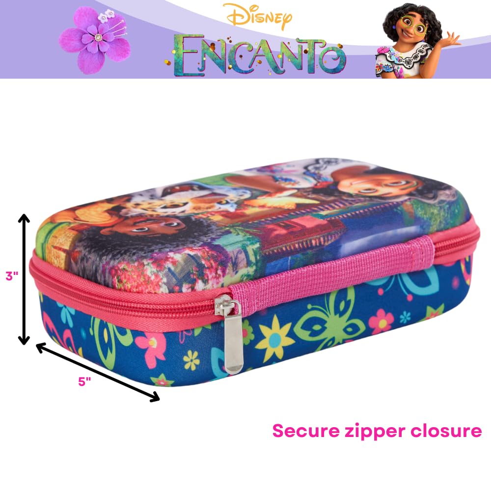 Innovative Designs Disney Encanto Pencil Case Set with Stickers and Gel Pens for Kids, Molded with Zip Closure, Pink