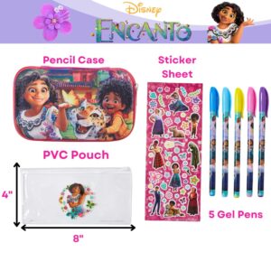 Innovative Designs Disney Encanto Pencil Case Set with Stickers and Gel Pens for Kids, Molded with Zip Closure, Pink