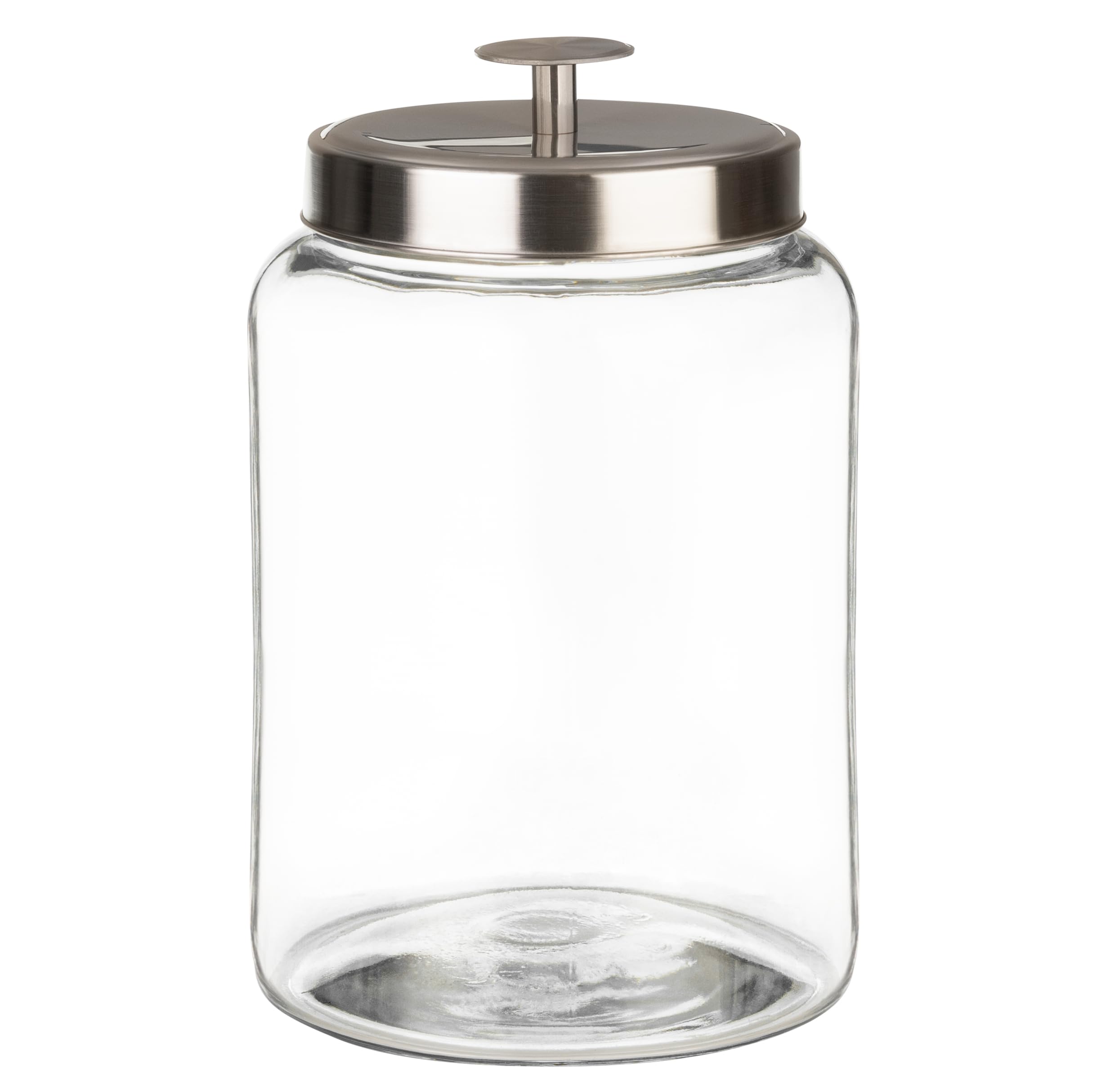 1 Gallon Glass Cookie Jar with Metal Lids - Airtight Food Storage Container for Freshness - Ideal for Flour, Chewy Pet Treats, Candy, Dried Foods Perfect for Kitchen or Laundry Room Use- Pack of 1