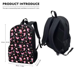 Parprinty Cartoon Strawberry Axolotl Backpack for Girls Durable Sturdy Lightweight 17" Cute School Backpack Teen Girls Kids Black Bookbag Double Zipper Aesthetic Casual Daypack with Front Pocket