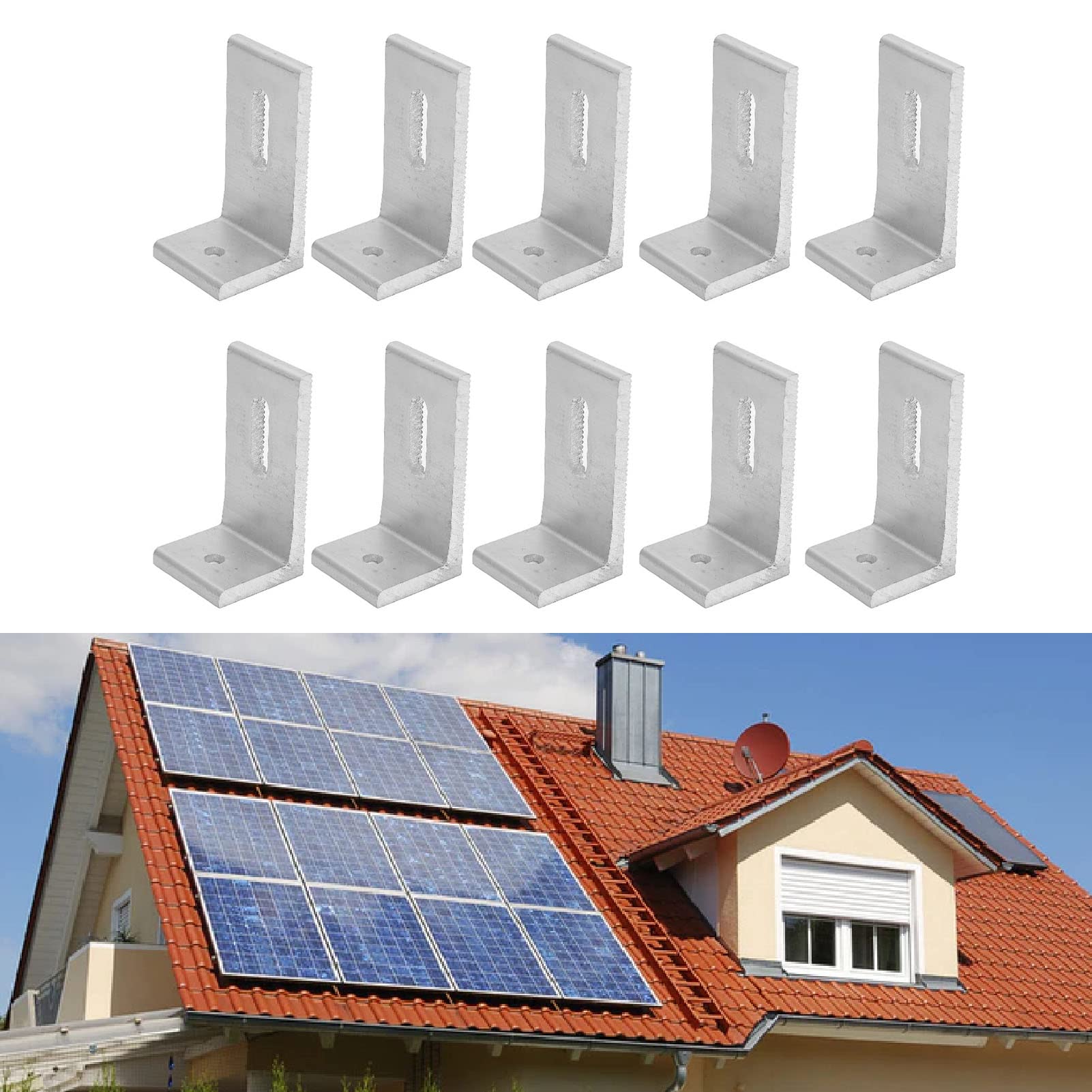 10PCS Solar Panel Mounting Brackets, Aluminum Alloy L Foot Solar Panel Mount Waterproof & Weather Proof, Strong Load Bearing Capacity, for Roof PV System