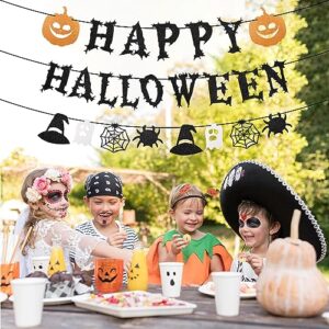 Happy Halloween Banner - Halloween Hanging Paper Garland Bunting Banner Bloody Pumpkin Decorations, Photo Backdrop for Wall Home Mantle Office Wall Scary Party Supplies