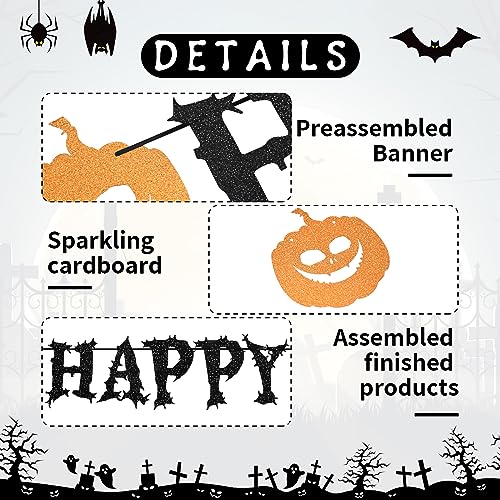 Happy Halloween Banner - Halloween Hanging Paper Garland Bunting Banner Bloody Pumpkin Decorations, Photo Backdrop for Wall Home Mantle Office Wall Scary Party Supplies