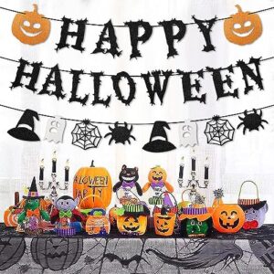 Happy Halloween Banner - Halloween Hanging Paper Garland Bunting Banner Bloody Pumpkin Decorations, Photo Backdrop for Wall Home Mantle Office Wall Scary Party Supplies