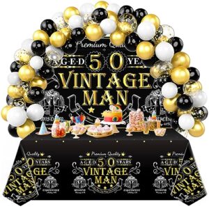 50th birthday decorations for men, black and gold birthday party decorations confetti balloons kit 57 pieces back in 1973 vintage man birthday photography backdrop banner tablecloths supplies cheers to 50 years