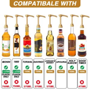 10 Pcs Gold Coffee Syrup Pumps, Compatible with 25.4 Oz/750ml Bottles, Great for Home & Coffee Bar Drinking Mixes, Tea, Beverage, Cocktails