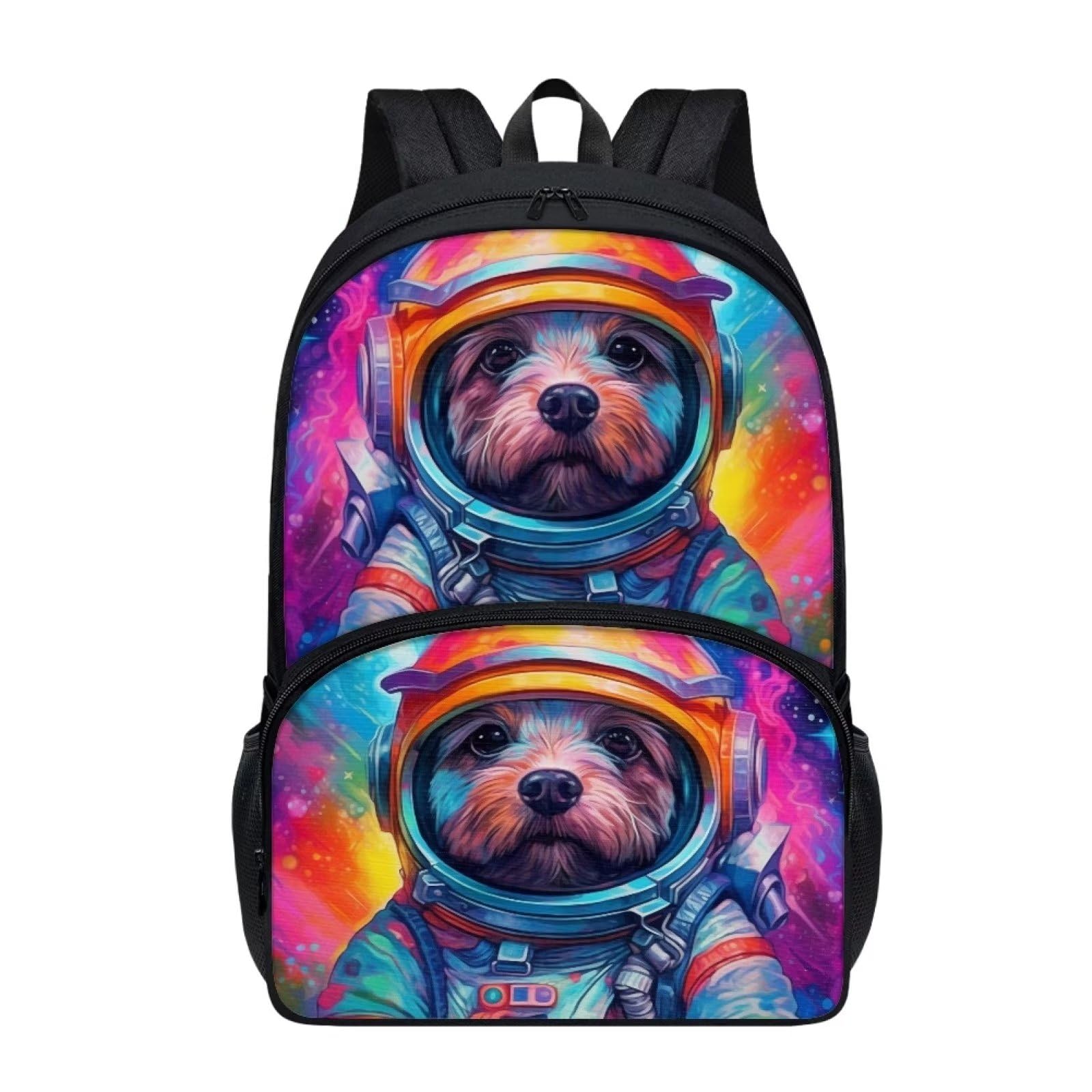 Parprinty Kids Animal Backpack with Front Pocket Students Lightweight Large Capacity 17 Inch Astronaut Dog Print Backpack for Boys Girls Cute Bookbag Padded Back Middle Elementary School Backpacks