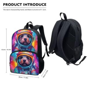 Parprinty Kids Animal Backpack with Front Pocket Students Lightweight Large Capacity 17 Inch Astronaut Dog Print Backpack for Boys Girls Cute Bookbag Padded Back Middle Elementary School Backpacks