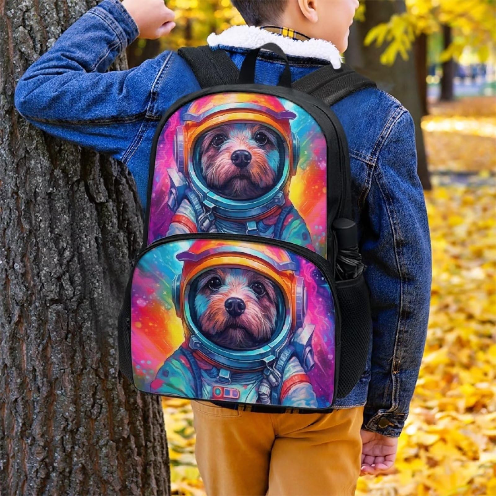 Parprinty Kids Animal Backpack with Front Pocket Students Lightweight Large Capacity 17 Inch Astronaut Dog Print Backpack for Boys Girls Cute Bookbag Padded Back Middle Elementary School Backpacks