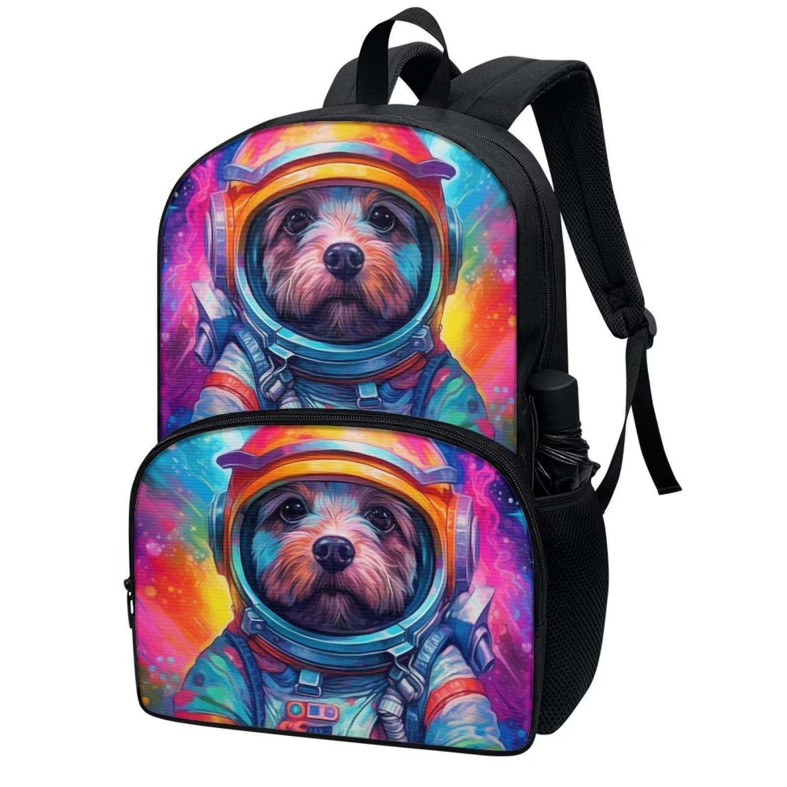 Parprinty Kids Animal Backpack with Front Pocket Students Lightweight Large Capacity 17 Inch Astronaut Dog Print Backpack for Boys Girls Cute Bookbag Padded Back Middle Elementary School Backpacks