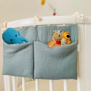 Hanging Baby Diaper Caddy Organizer, Diaper Stacker, Baby Crib Pocket with Straps Classified Storage Bag Organizer for Nursery Diapers Wipes Baby Essentials (Yellow)