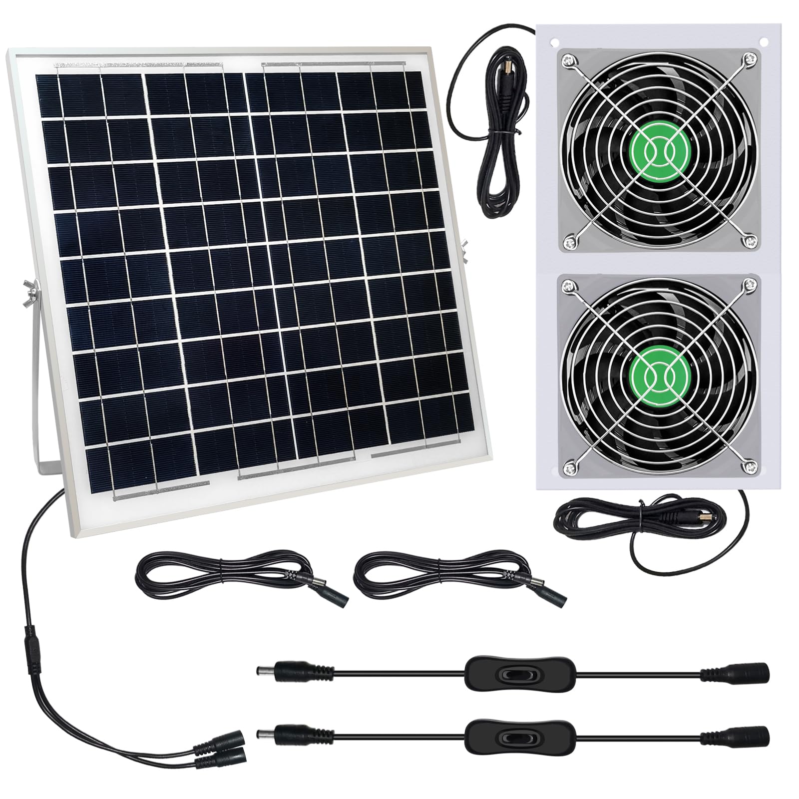 Wroyeti Solar Powered Fan 20W Solar Panel Fan for Chicken Coop Two Waterproof Fans On/Off Switch 15Ft Cable Outdoor Solar Fan for Chickens, Greenhouses, Sheds,Pet Houses,Window Exhaust