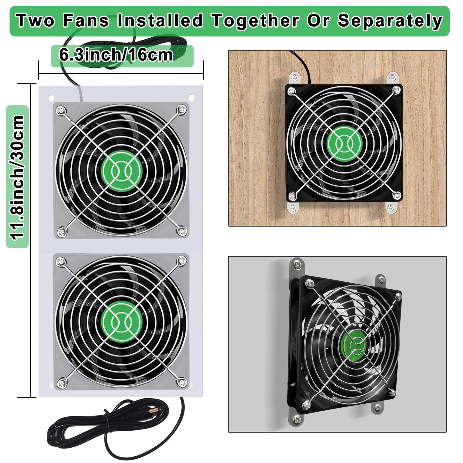 Wroyeti Solar Powered Fan 20W Solar Panel Fan for Chicken Coop Two Waterproof Fans On/Off Switch 15Ft Cable Outdoor Solar Fan for Chickens, Greenhouses, Sheds,Pet Houses,Window Exhaust